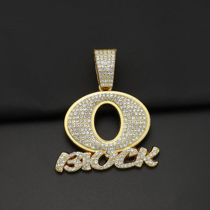 European and American Hip Hop OBLOCK Letter Pendant Necklace Alloy Diamond Brand Punk Rap Cool Necklace Cross Border