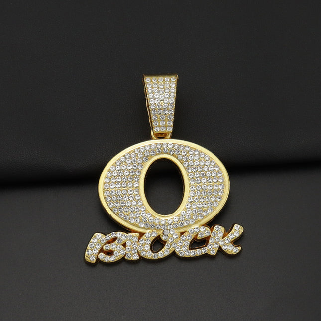 European and American Hip Hop OBLOCK Letter Pendant Necklace Alloy Diamond Brand Punk Rap Cool Necklace Cross Border