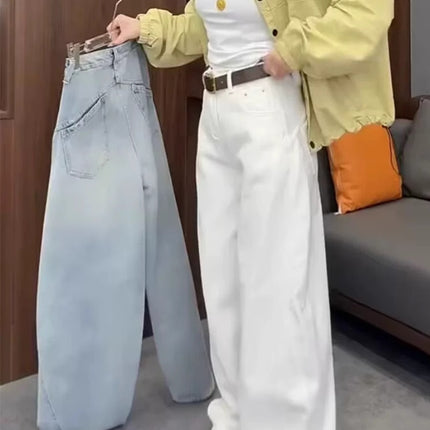 Plus Size Straight-Leg Jeans for Women, Autumn Thin Style 2025 New Curved Knife Pants, Slimming Wide-Leg Pants for Curvy Women