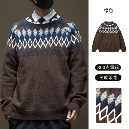 Winter Casual Sweater Men's Thickened 2024 New Tooling plus size Plus Fat Enlarge Inner Sweater Tide