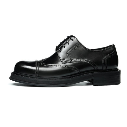 Men's Thick-Soled Leather Shoes, Height-Increasing 2026 New Model, Genuine Leather British-Style Brogue Shoes, Large-Toe Business Casual Shoes