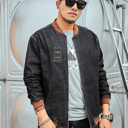 Plus Size Men's Loose Denim Jacket Plus Fat Enlarged Elastic Fat Men's Baseball Uniform Korean Style Fat Jacket Trendy Top