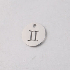 Mirror Stainless Steel 12 Zodiac Sign Round Pendant DIY Jewelry Accessories Gold Coin Titanium Steel Necklace Jewelry
