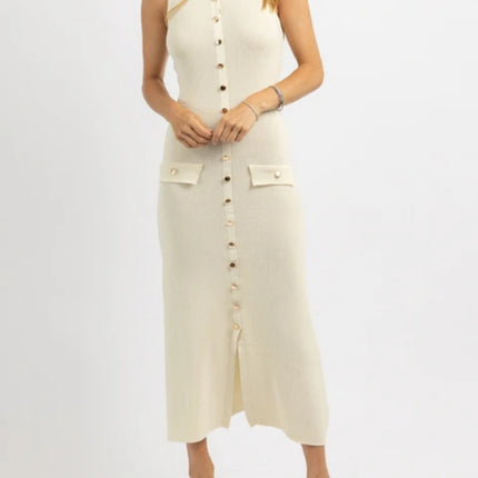 Cross-Border European and American Clothing Aliexpress Hot Wholesale European and American Style Women's Solid Color Sleeveless Knitted Mid-Length Dress