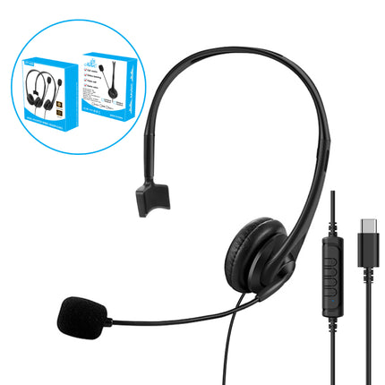 USB Headset Wired Headset Student Tablet Operator Earphone with Mai Single Ear Convertible Silk Screen LOGO