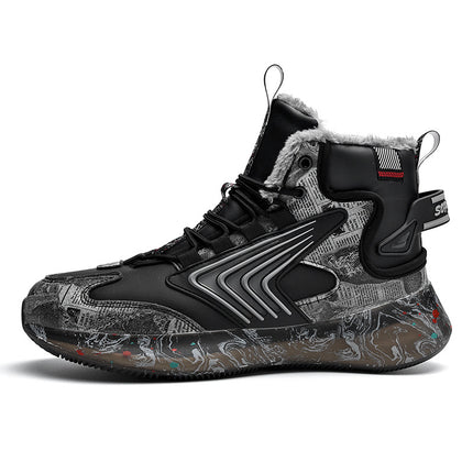 sneakers cross-border plus size graffiti luminous student sneaker northeast trend fleece-lined thick high-top large cotton shoes