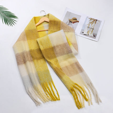Autumn and winter European and American color matching AC cashmere thick tassel scarf rainbow plaid mohair warm female student plus