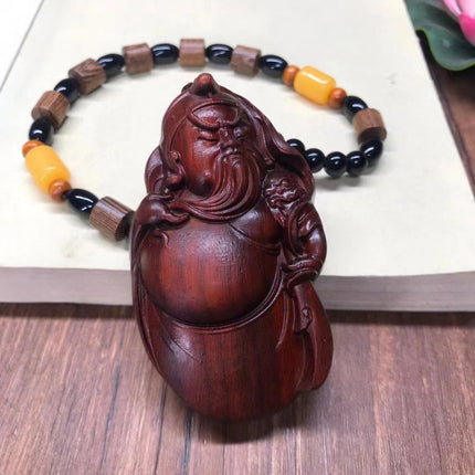 Lobular red sandalwood wood carving handle piece fortune pendant brave play piece text wealth pendant wood text play crafts