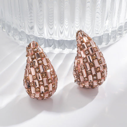 European and American Cross-border New Water Drop Round Stained Glass Full Diamond Light Luxury Earrings Fashion Earrings High-end Earrings for Women