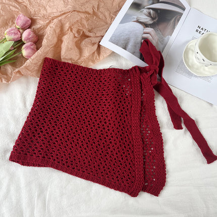 Four Seasons Korea Dongdaemun Spring and Summer Style Versatile Decorative Hollow Knitted Skirt Women's Lace-Up Butt Curtain Layering