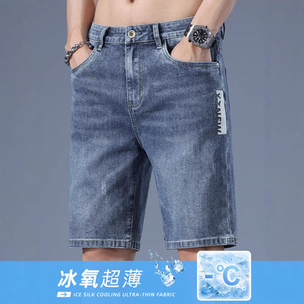 Denim Shorts Men's Summer Ultra-thin Five-point Pants Stretch Trendy Brand Loose Straight Middle Pants Men's 2025 New Arrival
