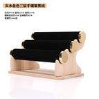 Golden three-layer bracelet rack Black Velvet (solid wood bracket)
