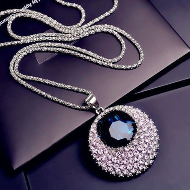 Korean Style Crystal Round Sweater Chain Long Fashion Versatile Autumn and Winter Necklace Pendant Light Luxury Chain