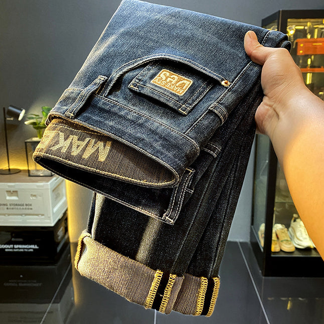 Jeans Men's 2024 New Spring and Autumn Washed Vintage Stretch American Slim-fit Small Leg Casual High-end Long Pants