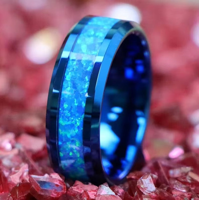 Cross-border explosions stainless steel ring fashion hot plating inlaid nebula tungsten gold ring ring foreign trade jewelry