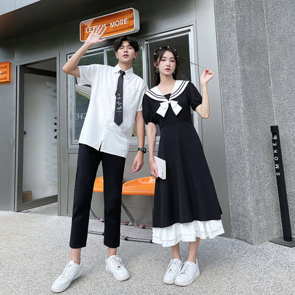 College Style Couple Dress New Graduation Season High School Students Your Dress My Dress Design Sense Chorus Navy Collar Class Dress