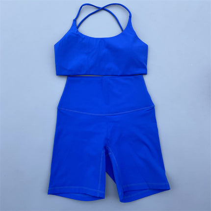 Summer Sports Shorts Set Soft Naked Tight Yoga Shorts Back Hollow Cross Underwear Yoga Set