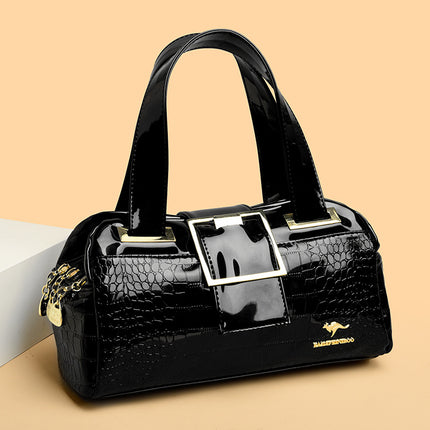 Cross-border Women's Bag 2024 New Multi-layer Shoulder Bag Soft Leather Middle-aged Mother Patent Leather Handbag Boston Pillow Bag