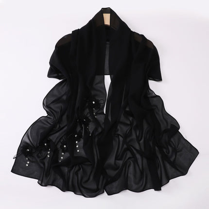 Cross-border Malaysia Scarf Ouruo Wind Nail Rhinestone Flower Chiffon Scarf Solid Color Turban Scarf Women Wholesale