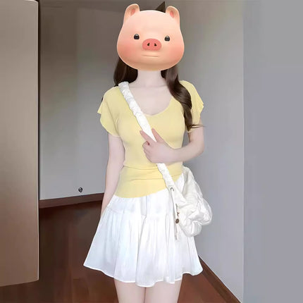 Skirt Summer Women's 2024 New Women's Fashionable Fashionable Western Style Top Short Skirt Tea Style Wear a Whole suit