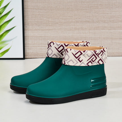 Short Rain Boots Women's Fashionable Outer Wearing Water Shoes Short Rain Boots Low-top fleece-lined Low-barrel overshoes Anti-slip Cross-border Wholesale