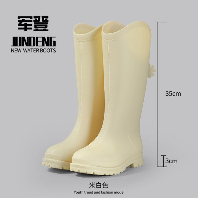 Women's High-Top Rain Boots, Outdoor Fashionable Versatile Waterproof Shoes, Kitchen Work Non-Slip Overshoes, Fleece-Lined Water Boots for Women