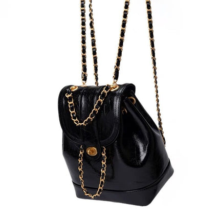 South Korea Niche New Mini Chanel Style Chain Backpack Women's Ins Blogger Student Oil Wax Leather Shoulder Bag