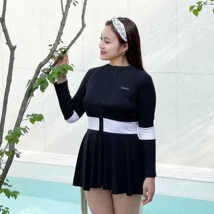 Split Long-sleeved Trousers Sunscreen Swimsuit Women's Conservative Large Size Skirt Slim-fit Belly-covering Leisure Sports Surfing Diving Suit
