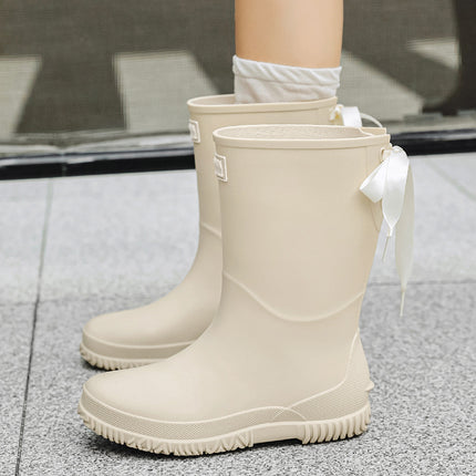 Cross-border Fashion Mid-high Rain Boots Women's Sweet Student All-match Rain Boots Soft Sole Non-slip Camping Shoes Waterproof Car Wash Shoes