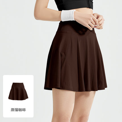 Juyitang Running Solid Color Sports Skirt Women's One-piece Fake Two-piece Skirt Anti-walking High Waist Tennis Skirt