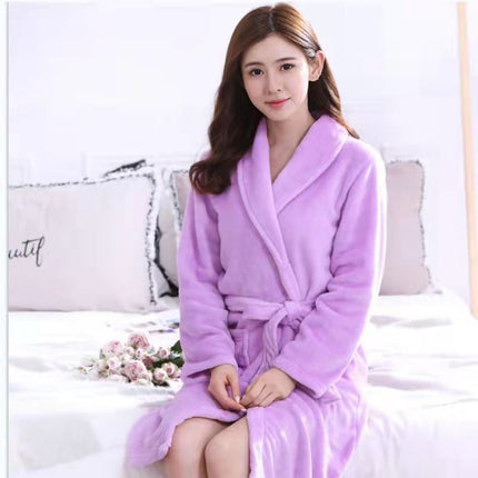 2024 New Autumn and Winter Flannel Bathrobe Flannel Nightgown Long-Sleeved Extended Bathrobe Ready-Made Home Clothes Wholesale