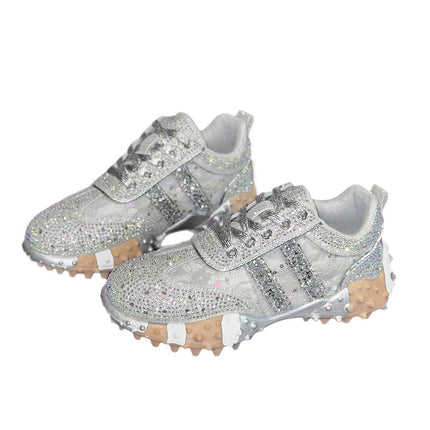Dad Shoes for Women 2025 European Hot Style Shoes New Summer Breathable Flats Thick Sole Casual Sports Rhinestone Mesh Shoes