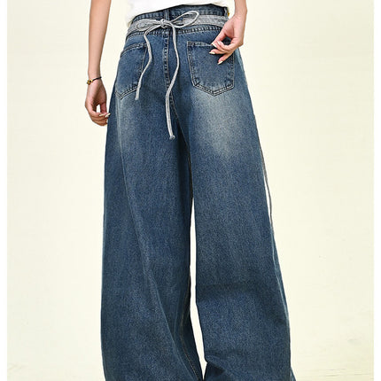 Washed Denim Jeans for Women 2025 Autumn New Loose Bf American Retro Casual Trendy Floor-Length Pants