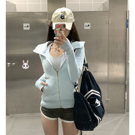 Pink Sweatshirt Women's Spring & Fall 2025 New Slim Waist Hooded Jacket Yoga Top Short Style for Small People