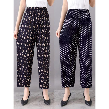 Middle-Aged and Elderly Women's Summer Thin Floral Pants, Loose Fit, Ice Silk Cropped Granny Pants, Direct from Manufacturer