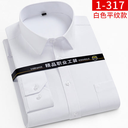 Spring men's business shirt solid color long-sleeved professional shirt workwear men's 40 cotton formal shirt embroidered logo