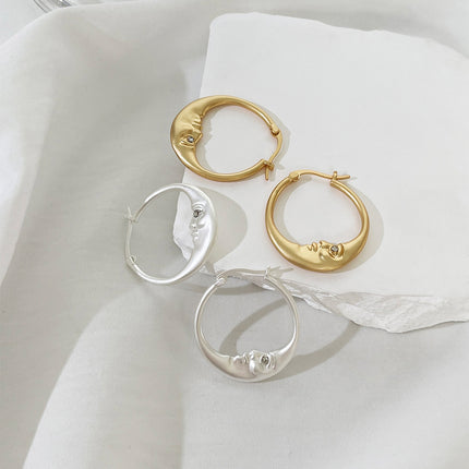 European and American fashion cold wind moon inlaid rhinestone personality earrings cross-border simple moon ring earrings earrings