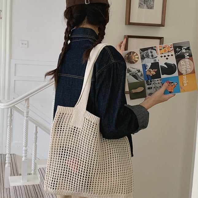 Han Feng Chic Hollow Woven Bag Fishing Net Bag Casual All-match Tote Bag Knitted Bag Shoulder Bag Holiday Beach Bag