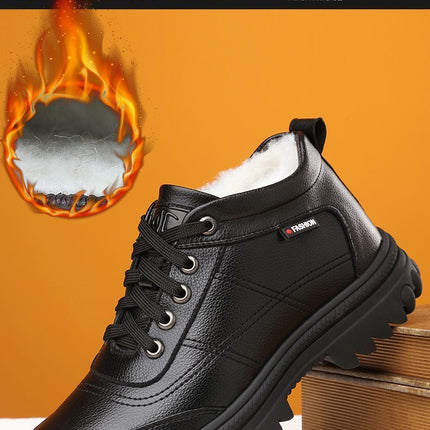 Genuine Leather leather broken size leak-picking men's cotton shoes dad shoes winter fleece-lined warm cotton leather shoes men's high-top cotton shoes