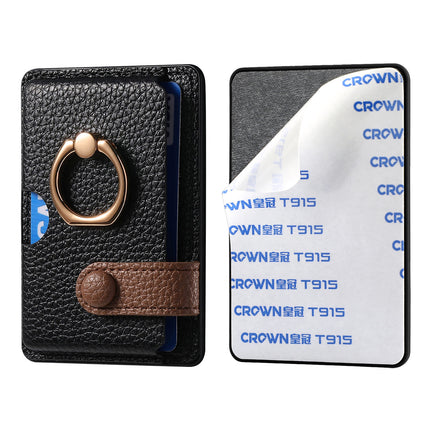 Lychee pattern oil edge ring mobile phone card holder card holder solid color card holder coin holder color matching gift back sticker card holder