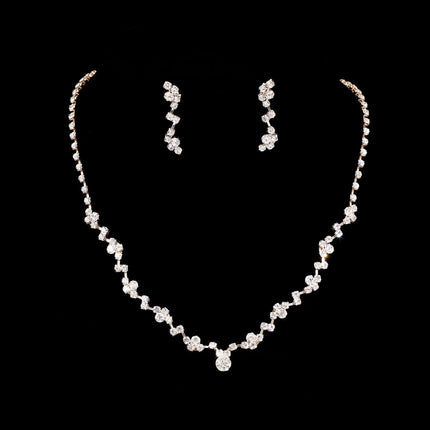 Wedding Fashion Hot Selling Jewelry suit European and American Temperament Gold and Silver Diamond Necklace Bracelet Earrings suit