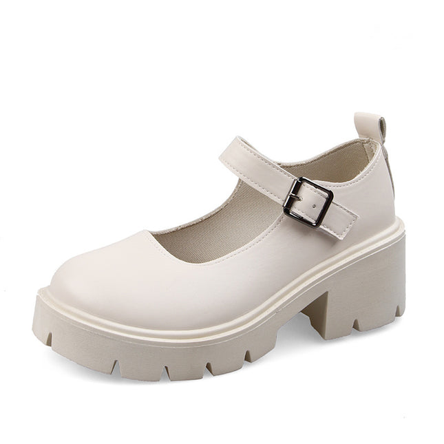 White Mary Jane Small Leather Shoes for Women 2023 Spring Thin Cosplay Thick Sole Thick Heel High Heel Japanese Style Jk Flats