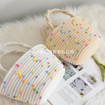 Fashion Woven Bag, Mohair Ball Bag, Colorful Dot Twist Handle Bag, Shoulder Bag, Handbag, Versatile Fashion Bag, Factory Direct Sale