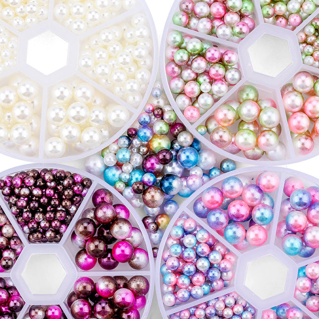 Cross-border hot sale 6-grid Pearl diy jewelry set multi-size non-porous Mermaid Magic Pearl nail art clothing accessories