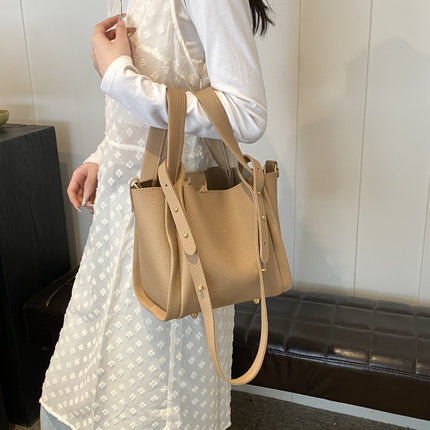 Litchi Bucket Bag 2025 New Women's Bag Simple Autumn and Winter Shoulder Bag Hand-held Vegetable Basket Bag Cross-border Foreign Trade