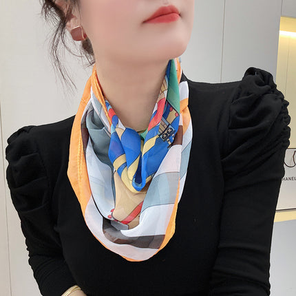 Magnetic buckle summer chiffon breathable sunscreen small square scarf neck scarf women's 2024 new all-match spring and autumn turban