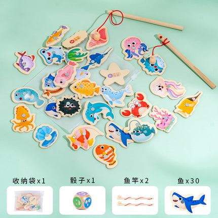 Children's Magnetic Fishing Toy Baby Early Education Beneficial Intelligence Wooden Fishing Rod Tool Set 2 Development 3.5 Years Old Game