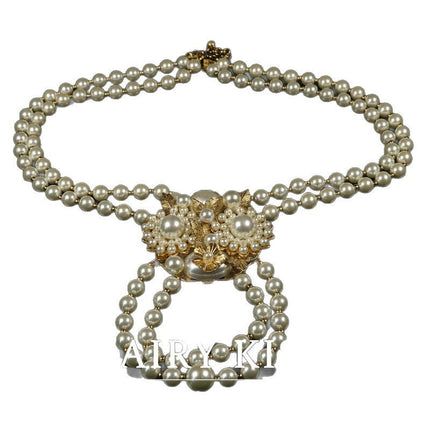 Middle Ancient New Style Heavy Industry Woven Pearl Chain Flower Vintage Alloy Hollow Pattern Design Women's Necklace Earrings