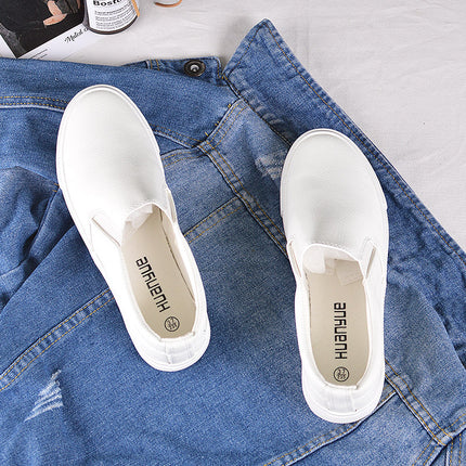 Pure white leather White shoes women's slip-on slip-on couple loafers waterproof stain-resistant flat men's shoes casual shoes