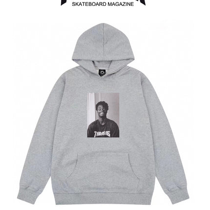 Heavy Thrasher Flame Hooded Unisex Sweatshirt American Style Cross-Border Casual Hoodie Trendy Brand Printed Loose Fleece-Lined